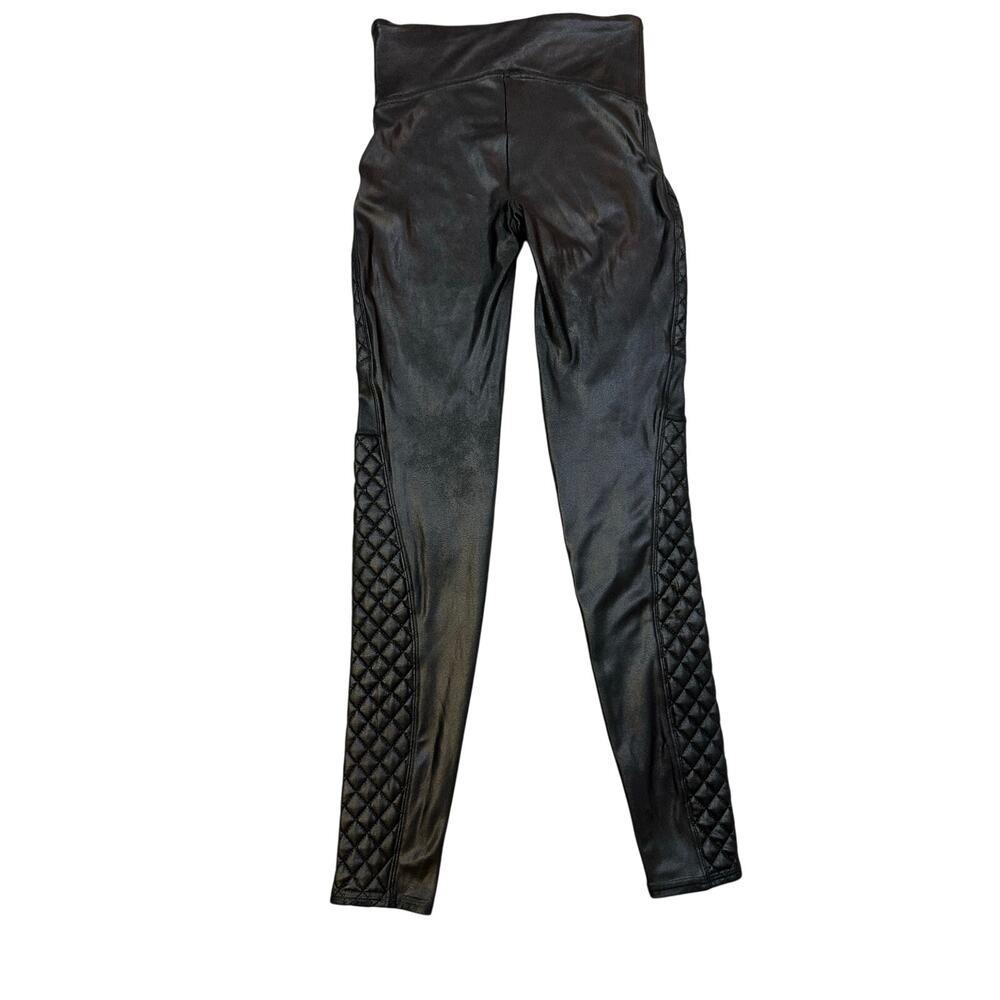 SPANX Faux Leather Moto Leggings Black Quilted High Rise Women's S/P Small - Picture 6 of 11
